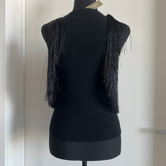 J Crew Cashmere Fringe Trim Sweater Tank Top XS Black - Picture 5 of 13